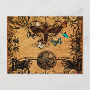Grunge-Steampunk-viktorianischer Schmetterling Postkarte