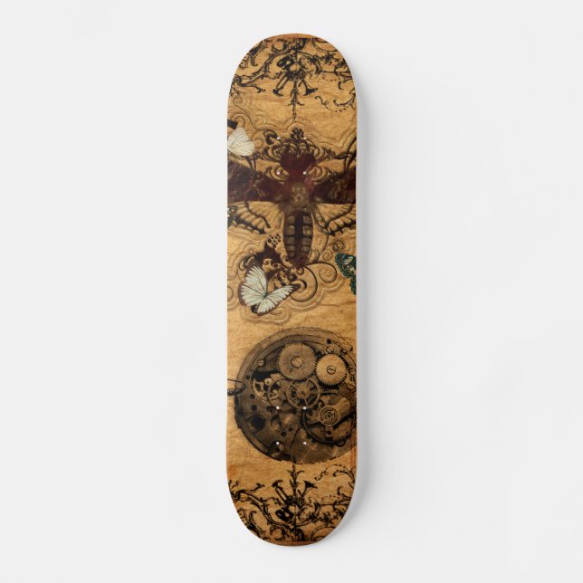Grunge Steampunk viktorianischer Schmetterling Skateboard (Vorderseite)
