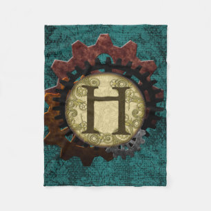 Grunge-Steampunk-Zahnräder Monogramm Buchstabe H Fleecedecke