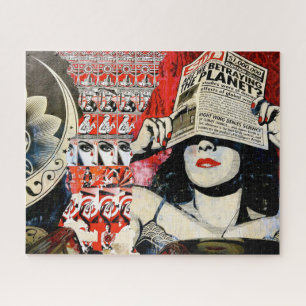 Grunge Street Art einer Frau, die eine Zeitung hä Puzzle