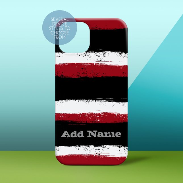 Grunge Streifen und Name - schwarz, weiß Case-Mate iPhone Hülle (Personalized Phone Case)