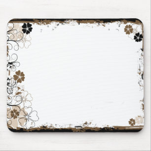 Grunge-Strudel-Blumen Mousepad Sepia