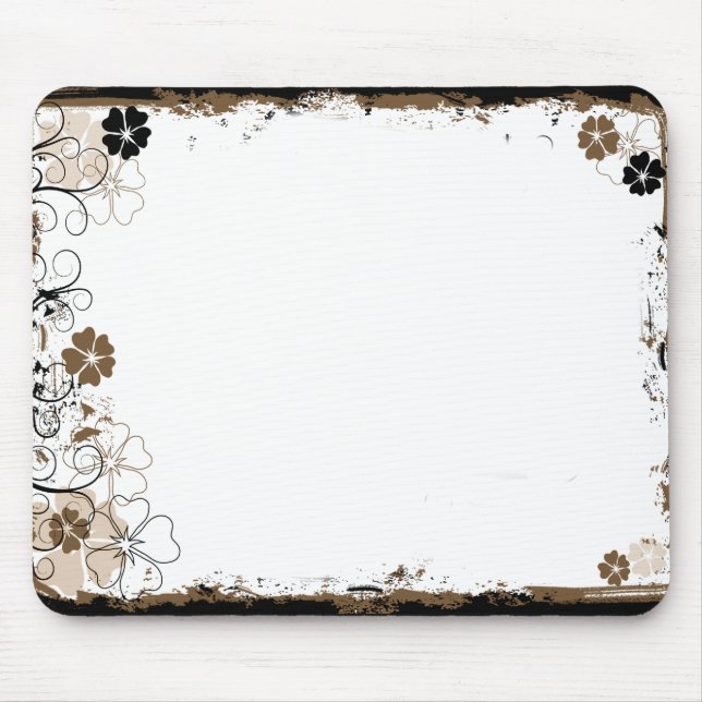 Grunge-Strudel-Blumen Mousepad Sepia (Vorne)