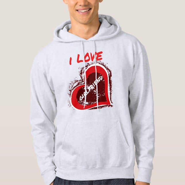 Grunge Style I Love My Girlfriend Heart Design Hoodie (Vorderseite)