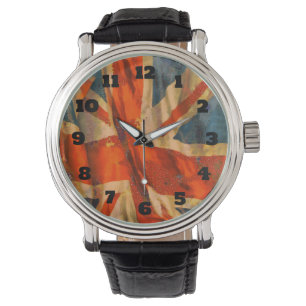Grunge Style Union Jack British Flag Waving Armbanduhr