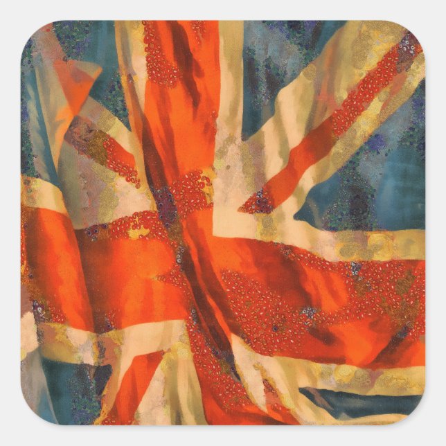 Grunge Style Union Jack British Flag Waving Quadratischer Aufkleber (Vorderseite)