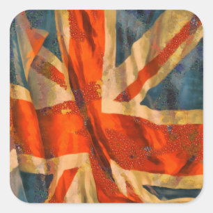 Grunge Style Union Jack British Flag Waving Quadratischer Aufkleber