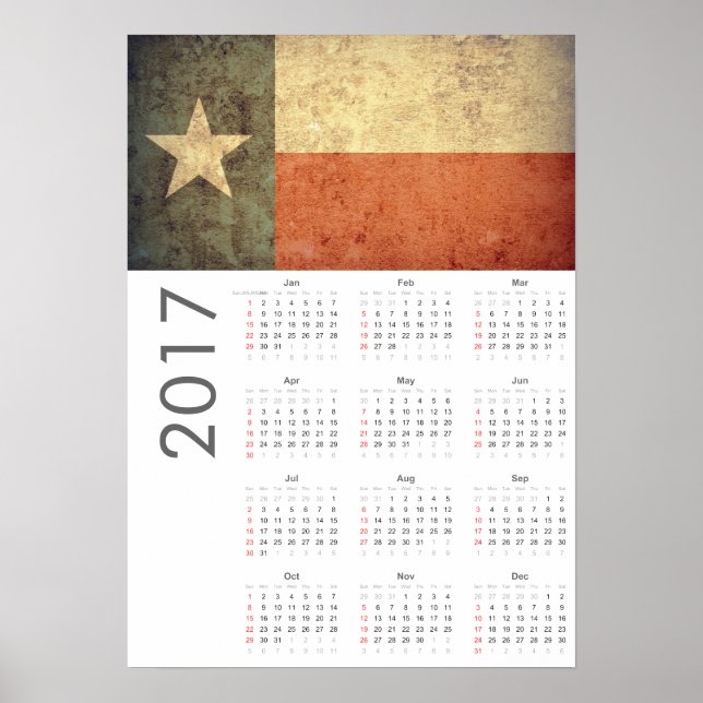 Grunge Texas Flag Kalender 2017 Poster (Vorne)