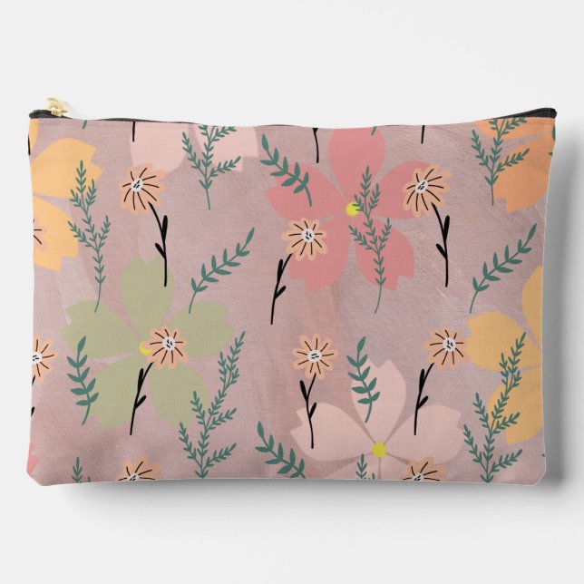 Grunge Textur Niedlich florale Muster Rosa Zubehörtasche (Vorderseite)