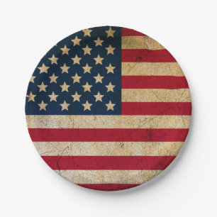 Grunge Texture Vintag American Flag Red and Blue Pappteller