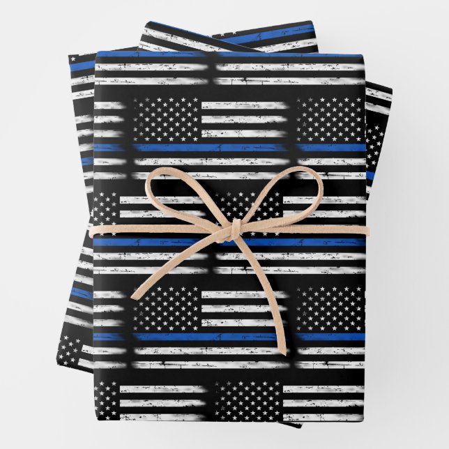 Grunge Thin Blue Line Polizeibeamter - Zurückstell Geschenkpapier Set (Beispiel)