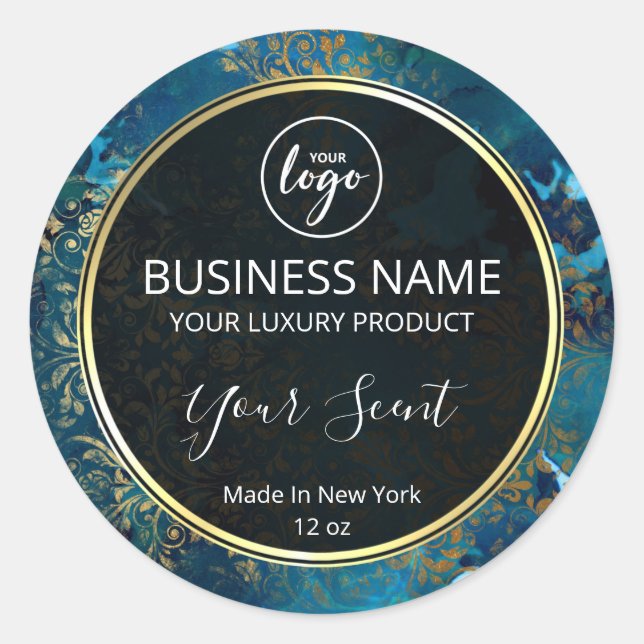 Grunge Tinte Blau- und Goldkerzenetiketten Runder Aufkleber (Vorderseite)