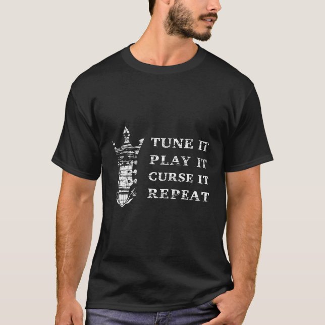 Grunge Tune Play Curse Wiederholung Gitarre T-Shirt (Vorderseite)