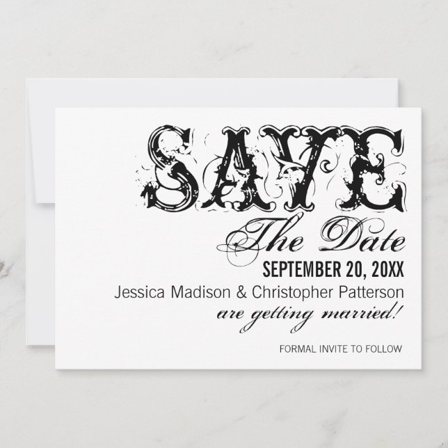 Grunge Typografie Save the Date, Schwarz Date (Vorderseite)
