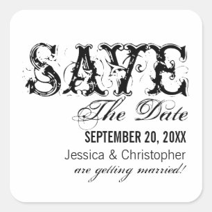 Grunge Typografie Save the Date Sticker, schwarz Quadratischer Aufkleber