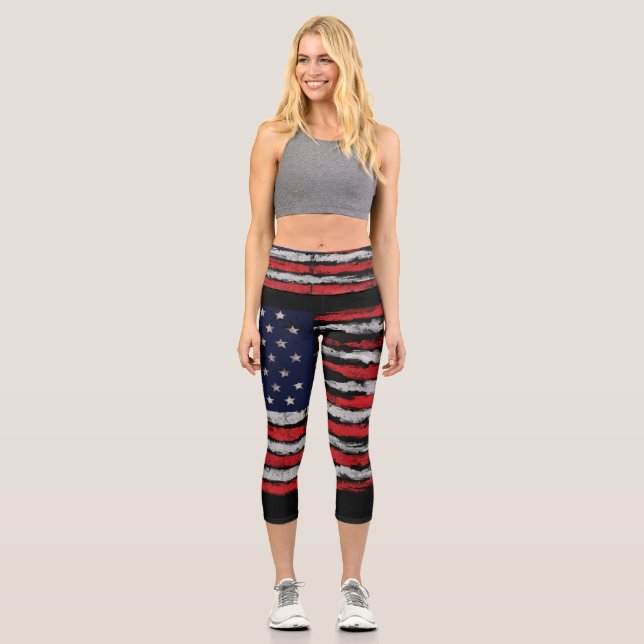 Grunge U.S.A.-Flagge Capri Leggings (Vorderseite)