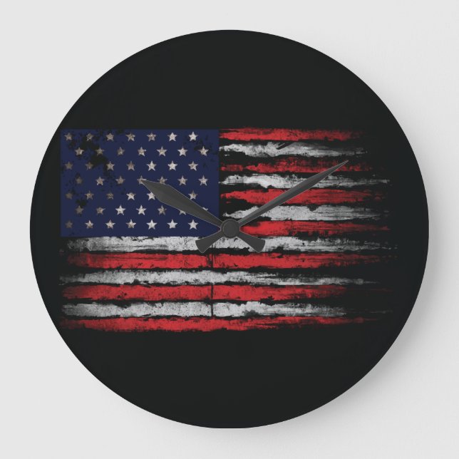 Grunge U.S.A-Flagge Große Wanduhr (Vorderseite)