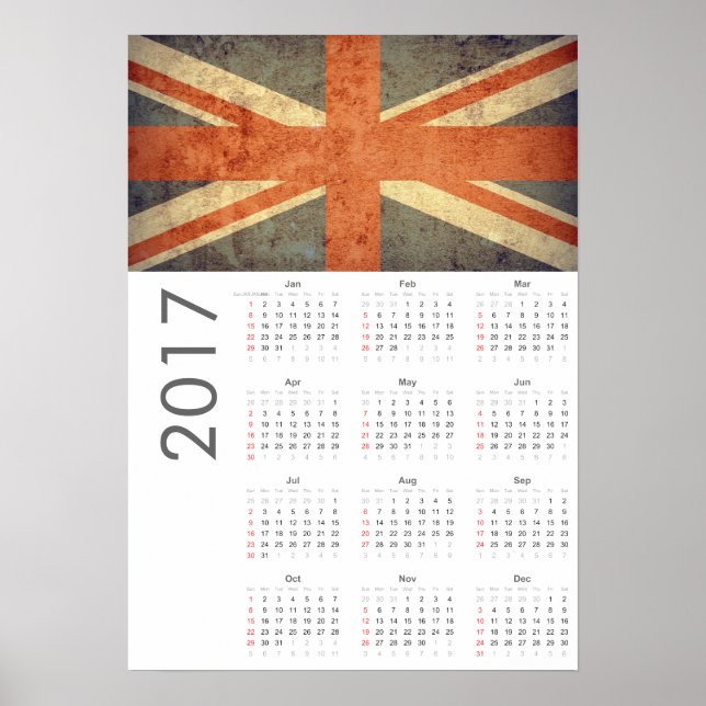 Grunge UK Flag Kalender 2017 Poster (Vorne)