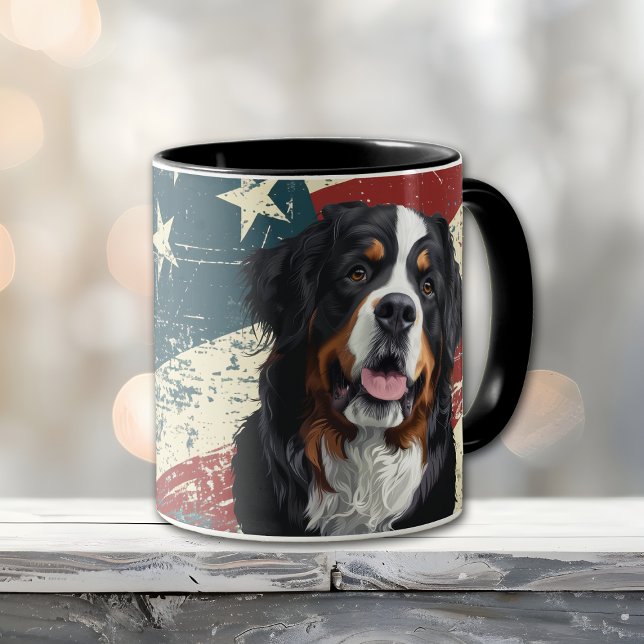 Grunge USA Flag Bernese Mountain Dog Tasse (Von Creator hochgeladen)