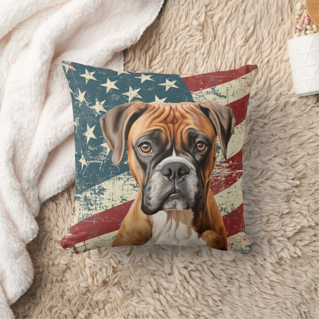 Grunge USA Flag Boxer Dog Kissen (Decke)
