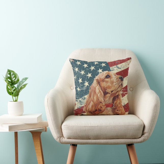 Grunge USA Flag Cocker Spaniel Dog Kissen (Stuhl )