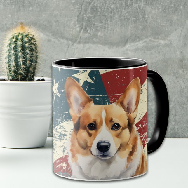Grunge USA Flag Corgi Dog Tasse (Von Creator hochgeladen)