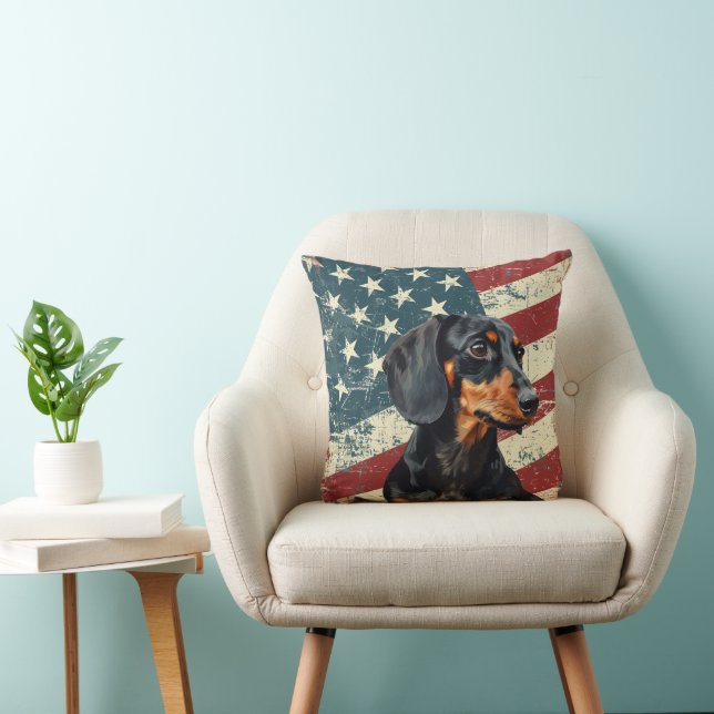 Grunge USA Flag Dackel Dog Kissen (Stuhl )