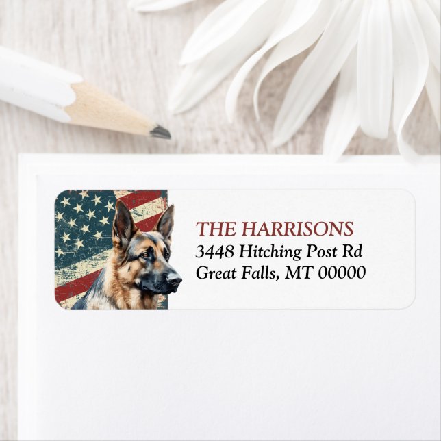 Grunge USA Flag German Shepherd Rücksendeadresse (Insitu)