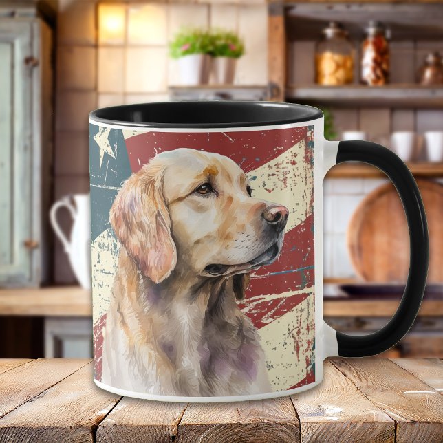 Grunge USA Flag Golden Retriever Dog Tasse (Von Creator hochgeladen)