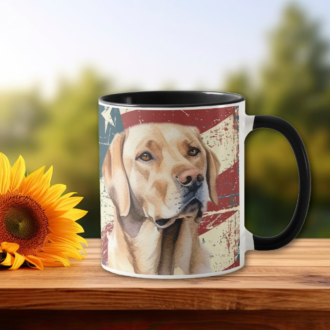 Grunge USA Flag Yellow Labrador Retriever Tasse (Von Creator hochgeladen)
