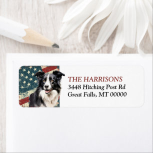 Grunge-USA-Flagge Border Collie Hund Rücksendeadre