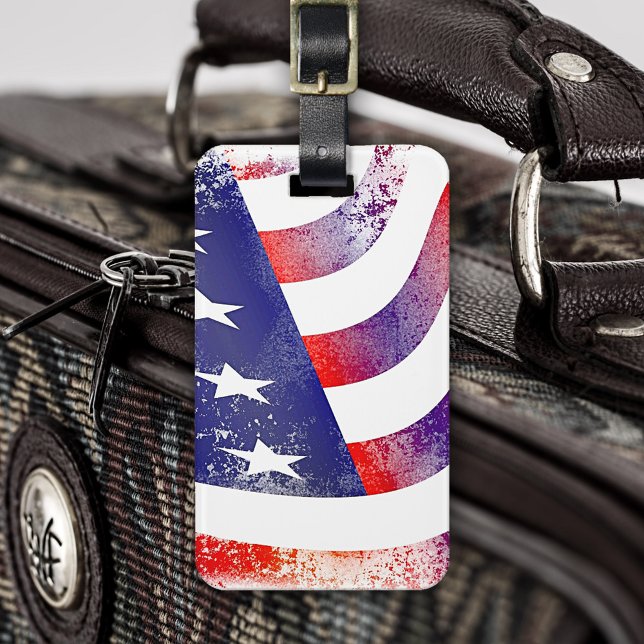 Grunge USA US Flagge Flag Gepäckträger Gepäckanhänger (Luggage tag featuring a grunge variation of the USA flag with stars and stripes - patriot - 4th)