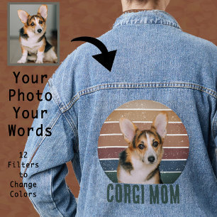 Grunge Vintage abgenutzt Haustier Foto Corgi Hund Jeansjacke