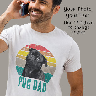 Grunge Vintage abgenutzt Pug Foto Hund Papa T-Shirt