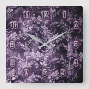 Grunge-Vintage-Blumenmuster in kühlem, dunklem Pur Quadratische Wanduhr