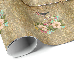 Grunge, Vintage, Damast, floraler Vogel, viktorian Geschenkpapier
