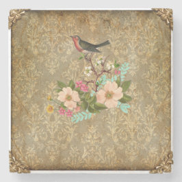 Grunge Vintage Damasvogel Blütenvogel viktorianisc Steinuntersetzer