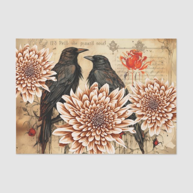 Grunge Vintage Inspirierte Blume & Ravens Seidenpapier (Vorderseite)