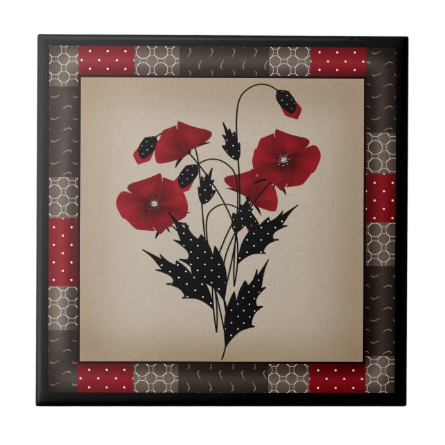 Grunge Vintage Retro-Pappi, rote Blume Fliese (Vorderseite)