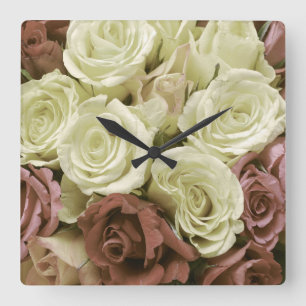 Grunge Vintage Retro-Rose Foto Blume Blumen Quadratische Wanduhr