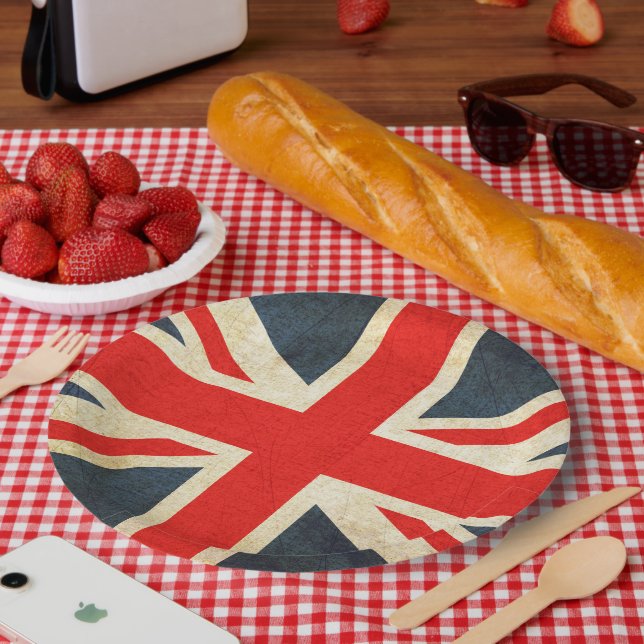 Grunge Vintage United Kingdom Flag Paper Plate Pappteller (Picknick)