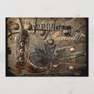 Grunge Western Cowboy Hochzeit Probe Abendessen Einladung