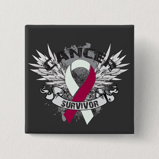 Grunge Winged Ribbon Head Neck Cancer Survivor Button (Vorderseite)