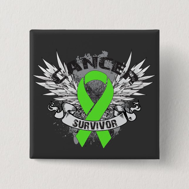 Grunge Winged Ribbon Lymphoma Survivor Button (Vorderseite)