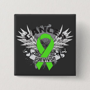 Grunge Winged Ribbon Lymphoma Survivor Button