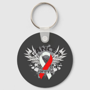 Grunge Winged Ribbon Oraler Krebs Überlebende Schlüsselanhänger