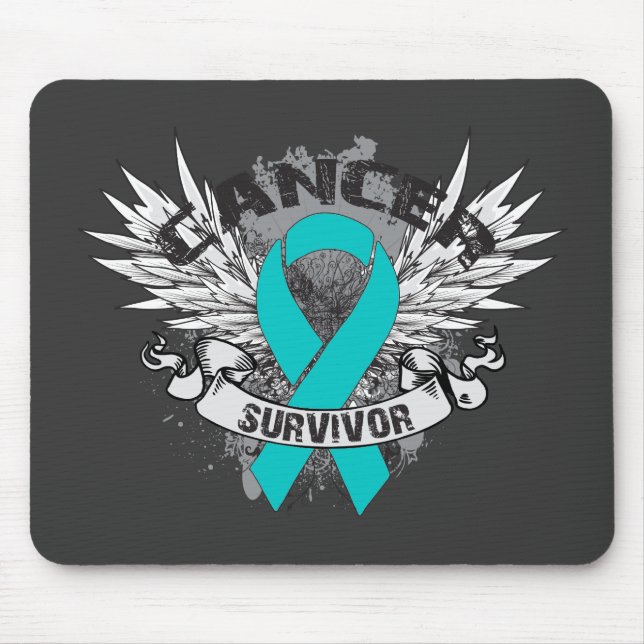 Grunge Winged Ribbon Ovarialkarzinom Survivor Mousepad (Vorne)