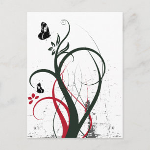Grunge Wirbel 2 Schmetterlinge Original Black Red Postkarte