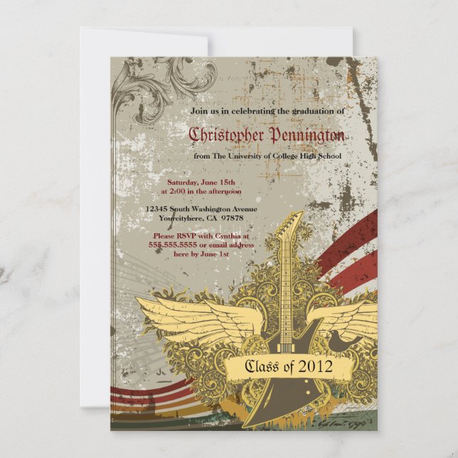 Grungegitarren-Abschluss-Partymitteilung Einladung (Vorderseite)