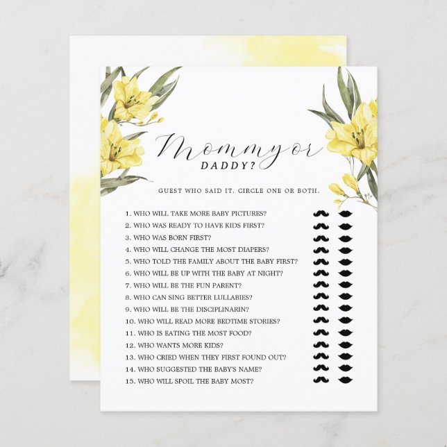 Grüngelbe Blumen Mommy oder Daddy Game (Vorne/Hinten)